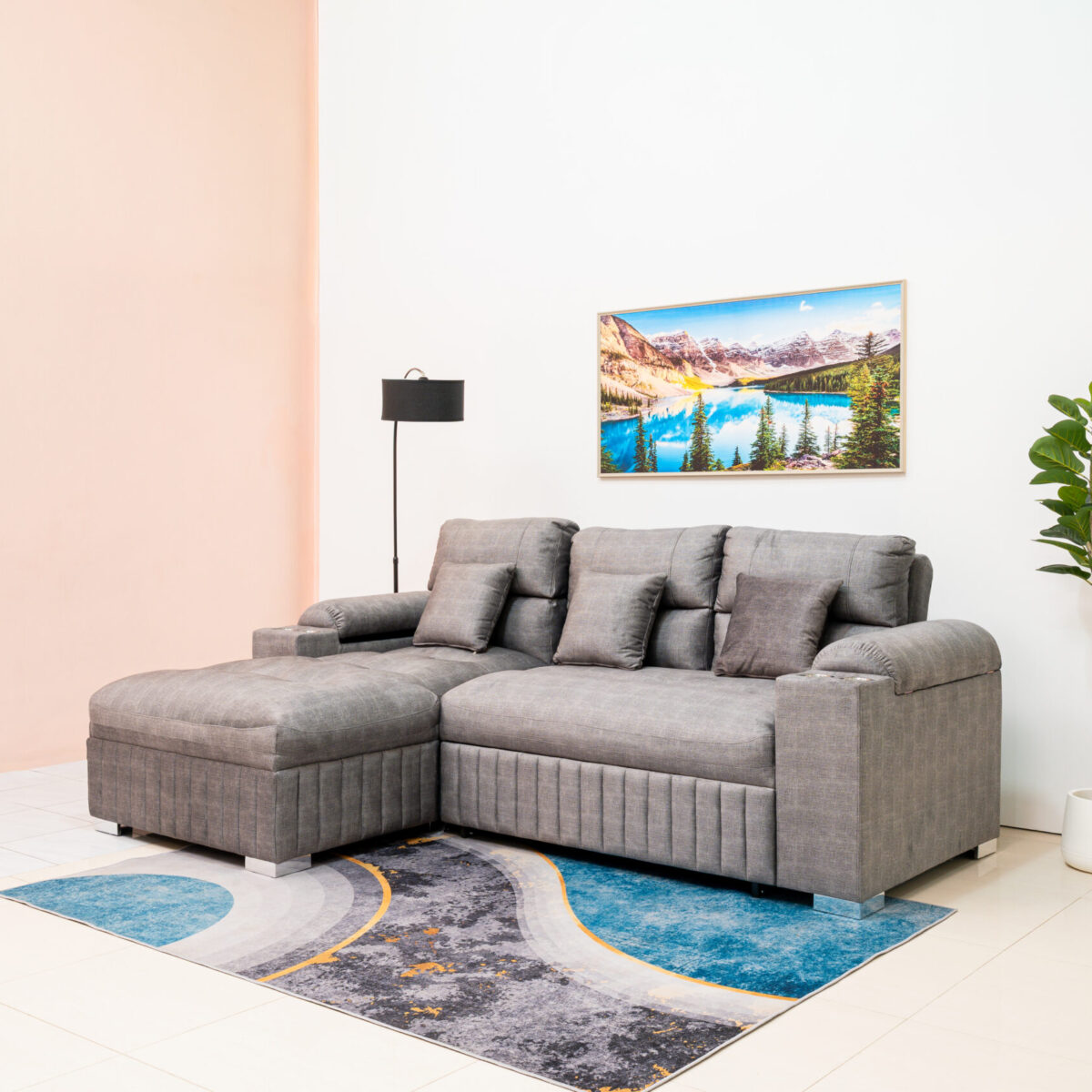 โซฟาเบด L-Shape สีเทา ดีไซน์ Modern Contemporary ฟังก์ชันจัดเต็ม