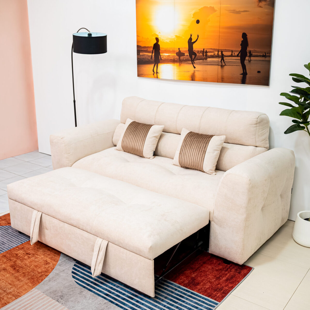 โซฟาเบด 2 ที่นั่งสีครีมเบจ สัมผัสนุ่มสไตล์ Cozy Minimal