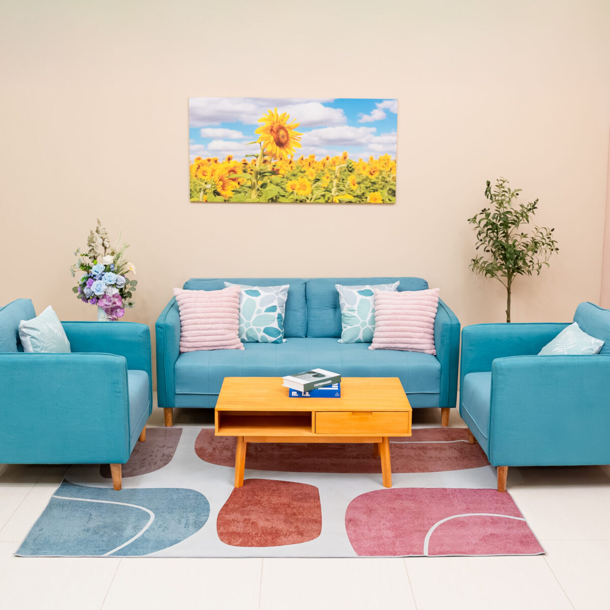 ชุดโซฟารับแขกสไตล์ Scandinavian สีฟ้าเทอร์ควอยซ์