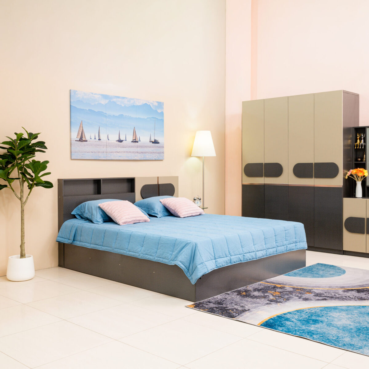 ชุดห้องนอนทูโทนดีไซน์ Geometric พร้อมมือจับทรงแคปซูล