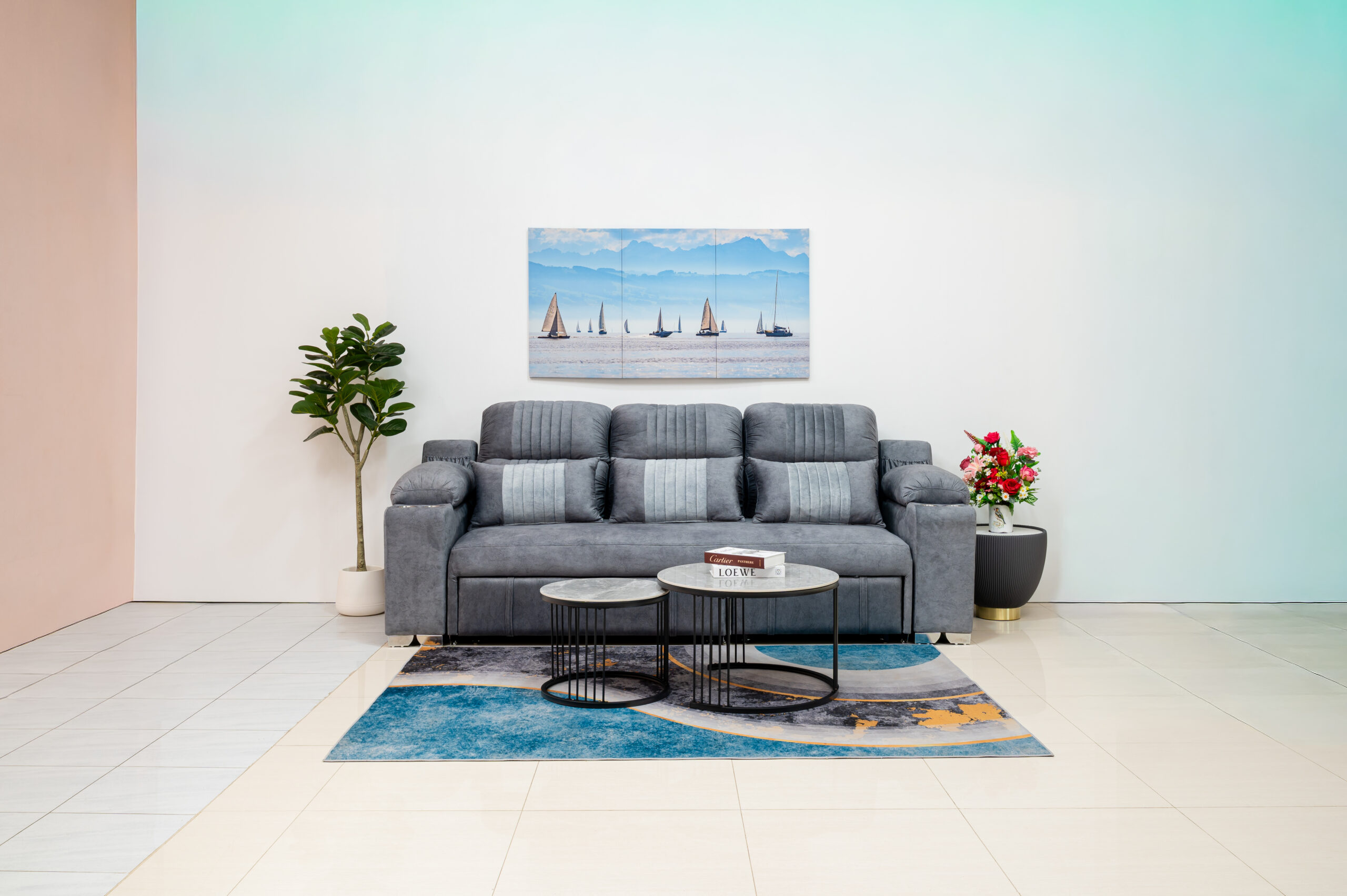 โซฟาเบดหนังกลับ L-Shape สีเทา ดีไซน์ Luxury Function ครบครัน - Image 2