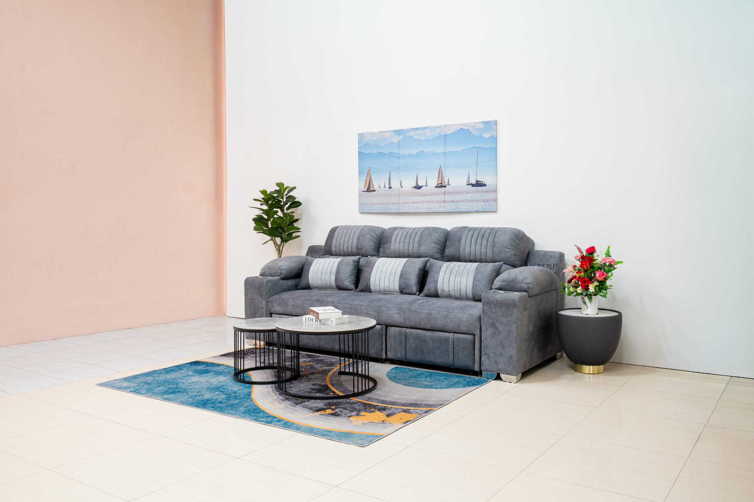 โซฟาเบดหนังกลับ L-Shape สีเทา ดีไซน์ Luxury Function ครบครัน - Image 3