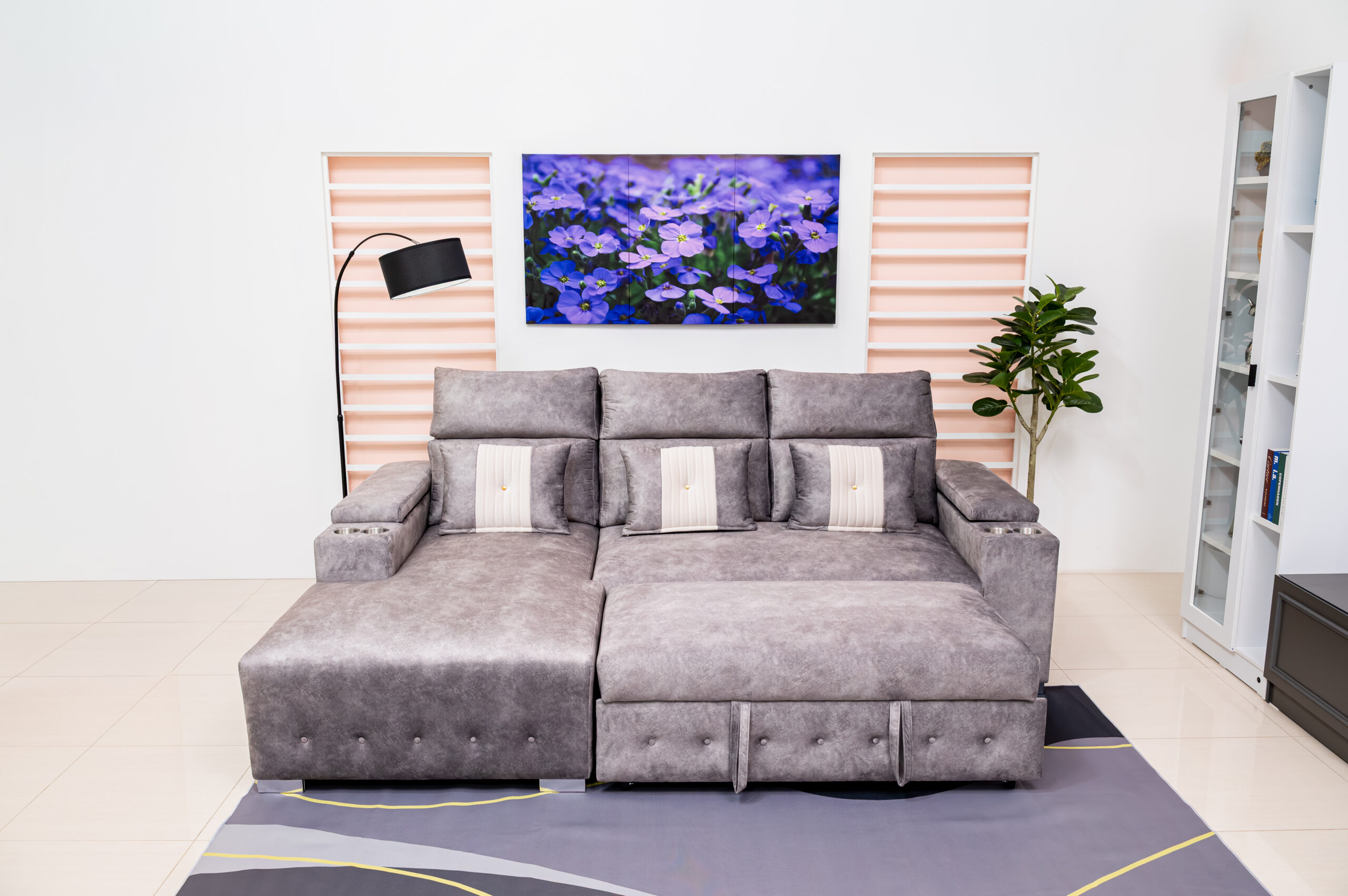 โซฟาเบด L-Shape สีเทาพรีเมียม พร้อมฟังก์ชันปรับนอนและช่องวางแก้ว - Image 11