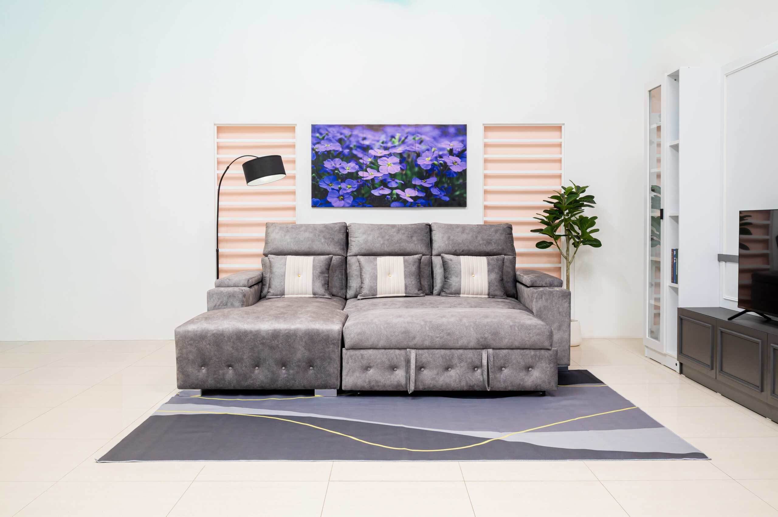 โซฟาเบด L-Shape สีเทาพรีเมียม พร้อมฟังก์ชันปรับนอนและช่องวางแก้ว - Image 13