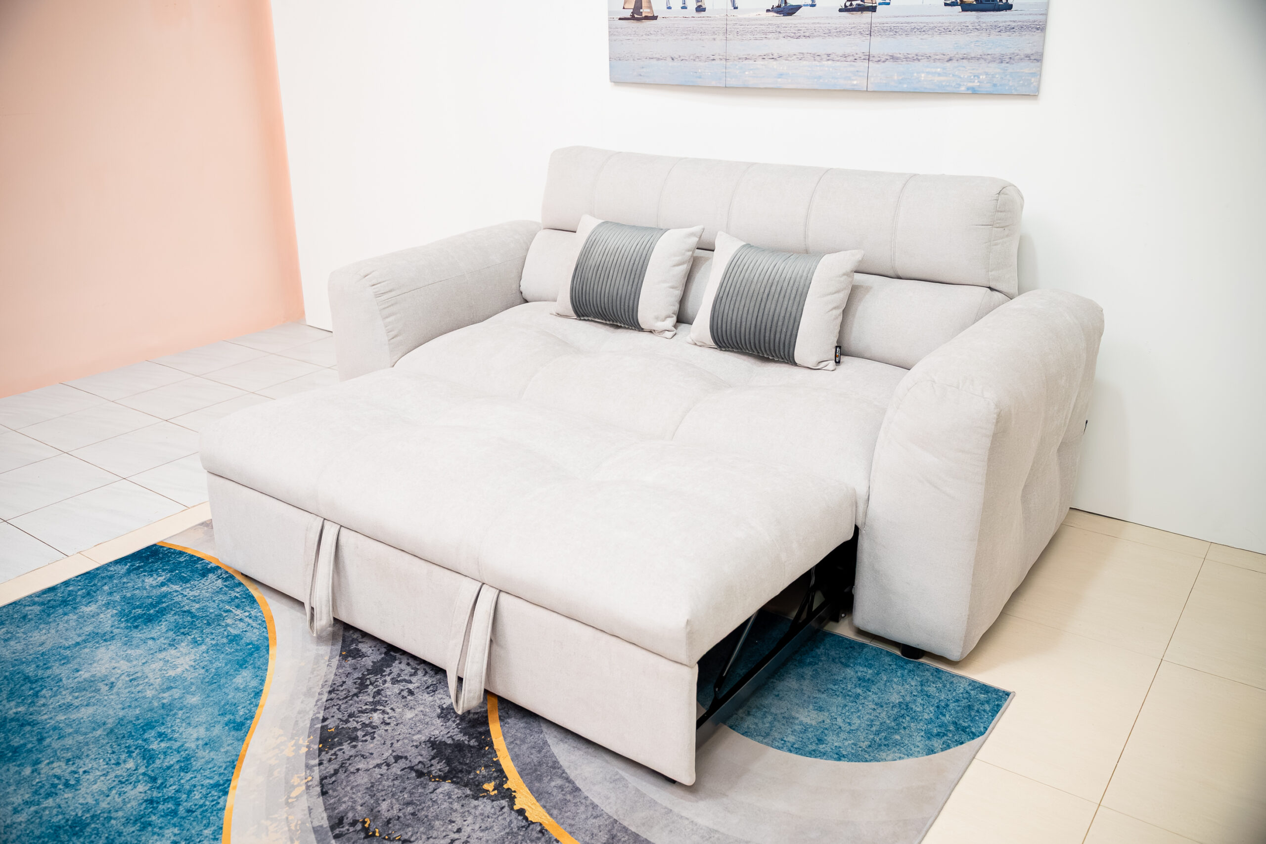 โซฟาเบด 2 ที่นั่งสีเทาอ่อนสไตล์มินิมอล ฟังก์ชันปรับนอนประหยัดพื้นที่ - Image 10