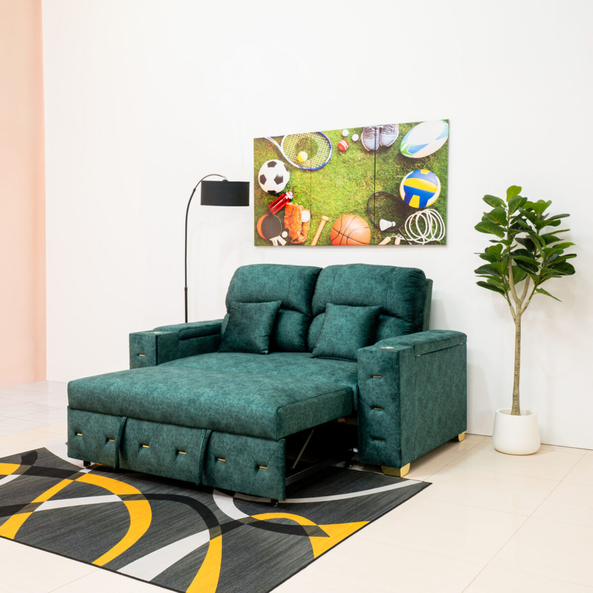 โซฟาเบดกำมะหยี่สีเขียวมรกต ดีไซน์ Luxury ฟังก์ชันระดับเฟิร์สคลาส