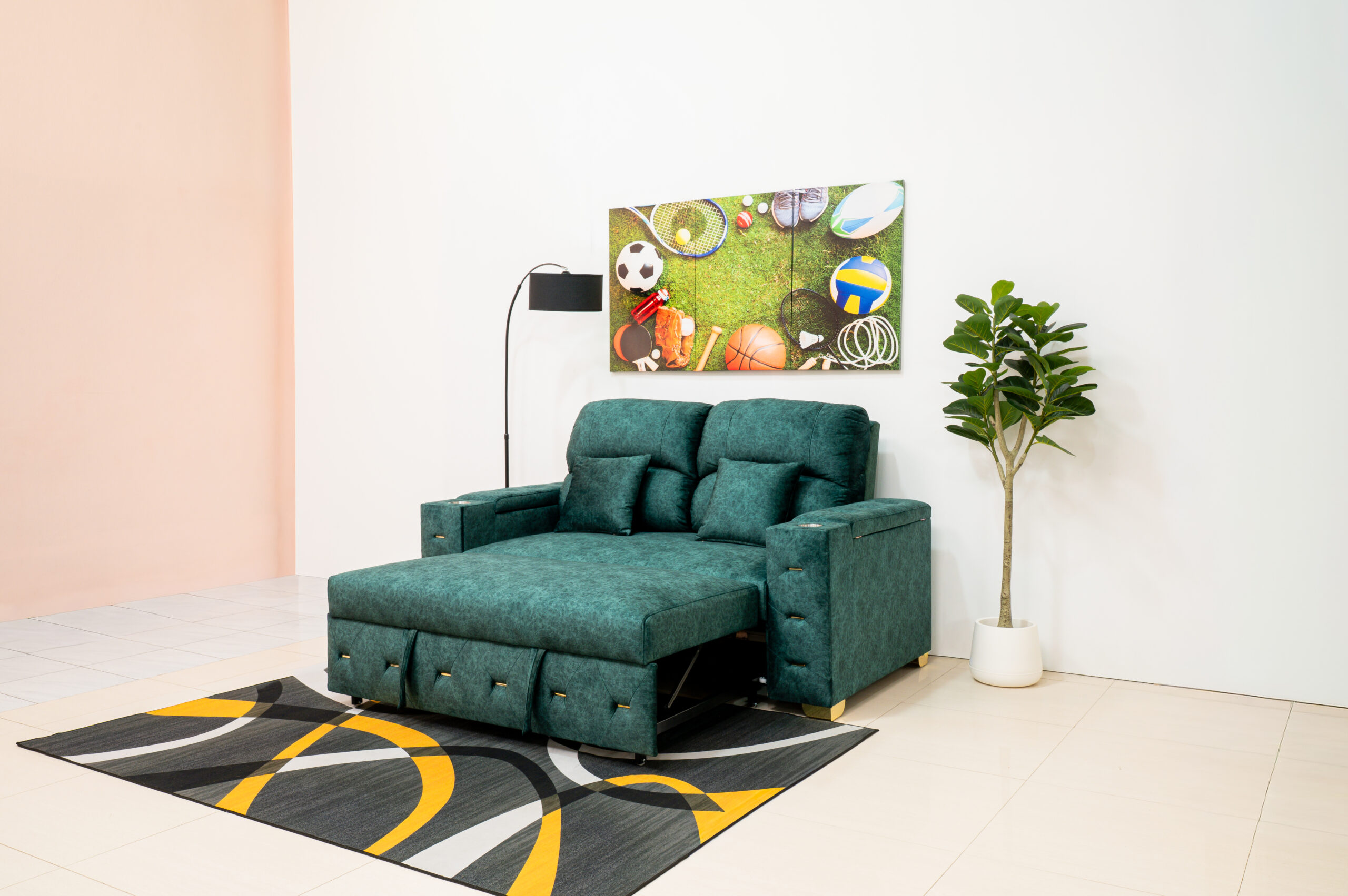 โซฟาเบดกำมะหยี่สีเขียวมรกต ดีไซน์ Luxury ฟังก์ชันระดับเฟิร์สคลาส